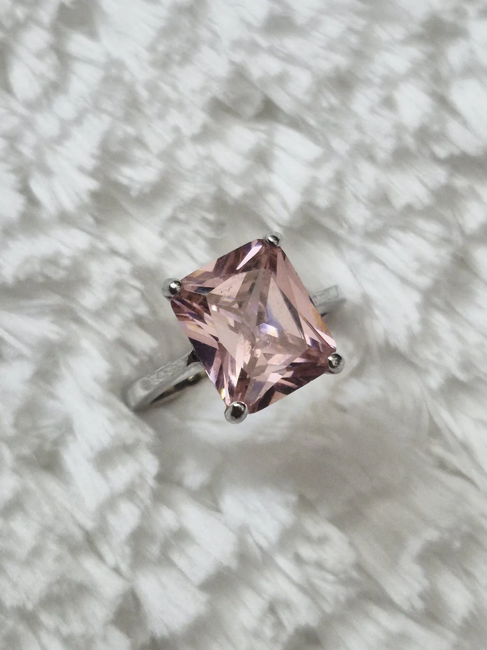 Vintage Silver Plated Princess Cut Pink Gemstone Ring